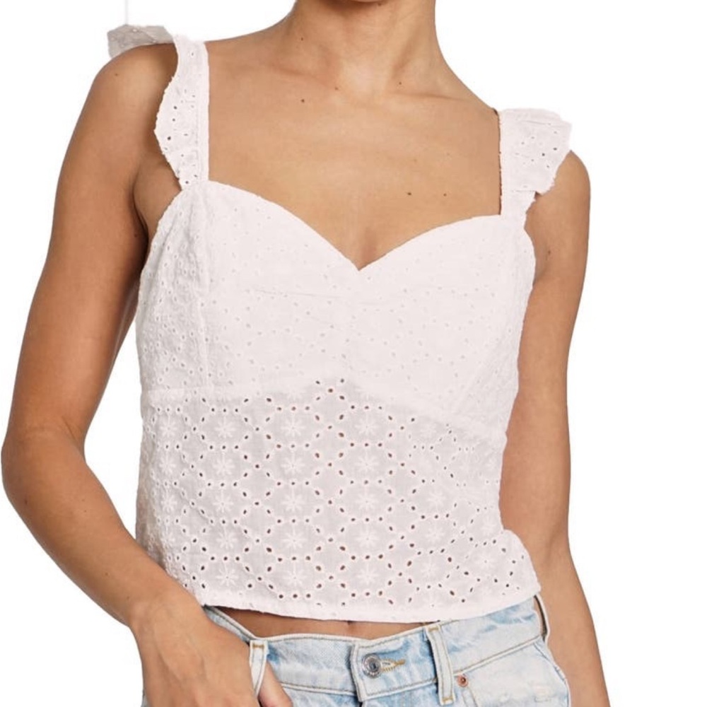 Know One Cares Ruffle Shoulder Sweetheart Eyelet Top
